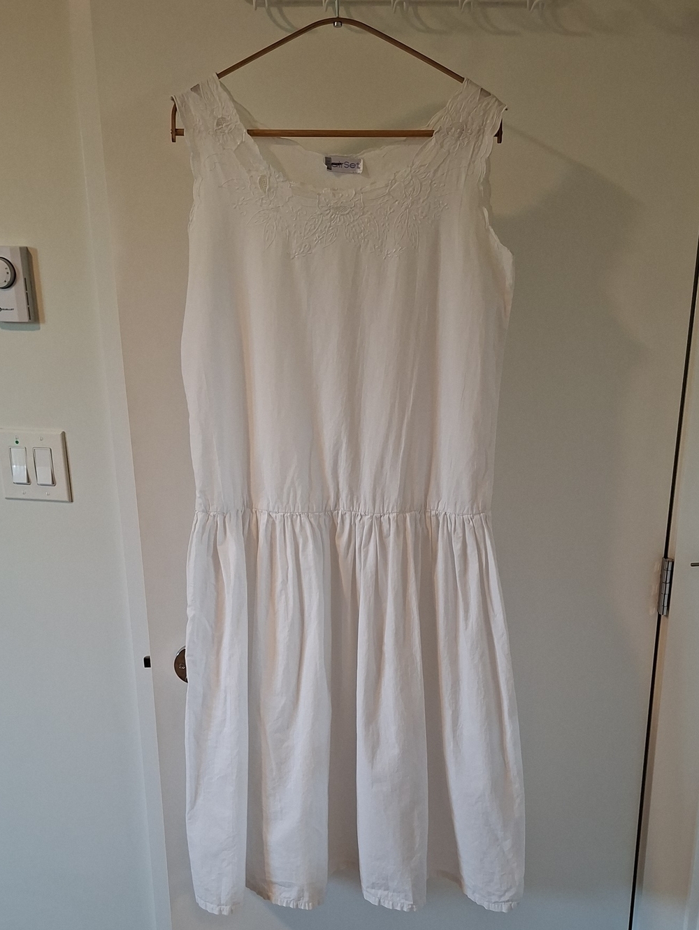 Vintage 90's White 100% Cotton Drop-waist Lace Shift Dress Butter Mom (Size S)